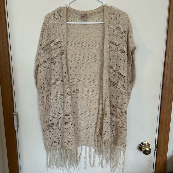 Canyon River blue large open front cream, bohemian cardigan - Picture 1 of 5